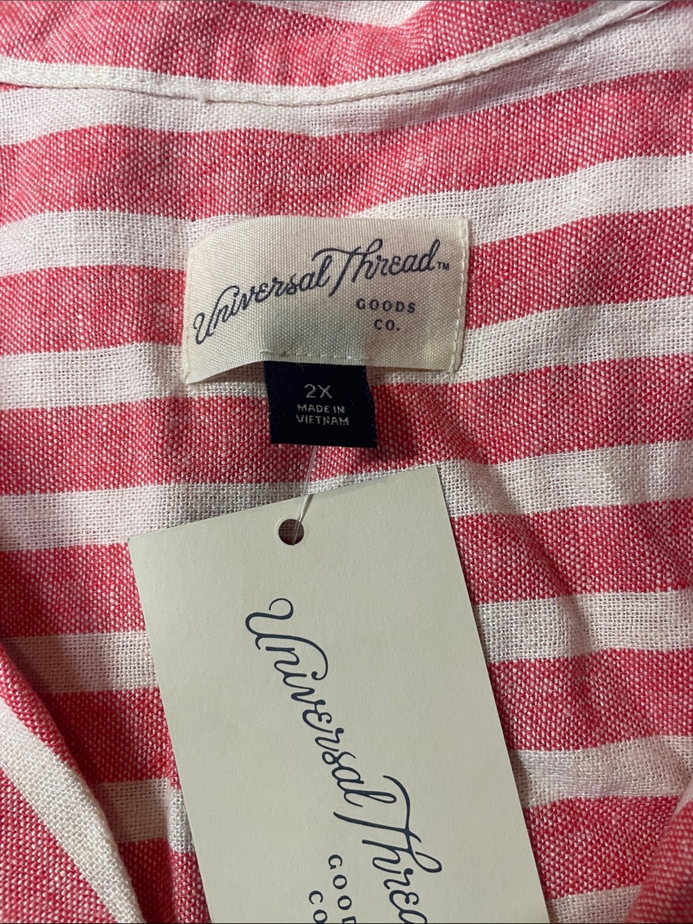 Universal Thread Linen Pink White Striped Short Sleeve Button Shirt Plus 2X NWT - Picture 4 of 5